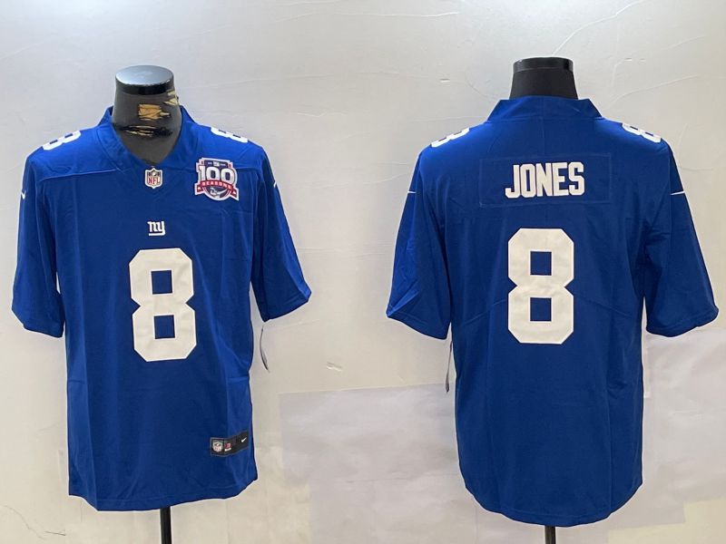 Men New York Giants #8 Jones Blue 2024 Nike Vapor Limited NFL Jersey style 2